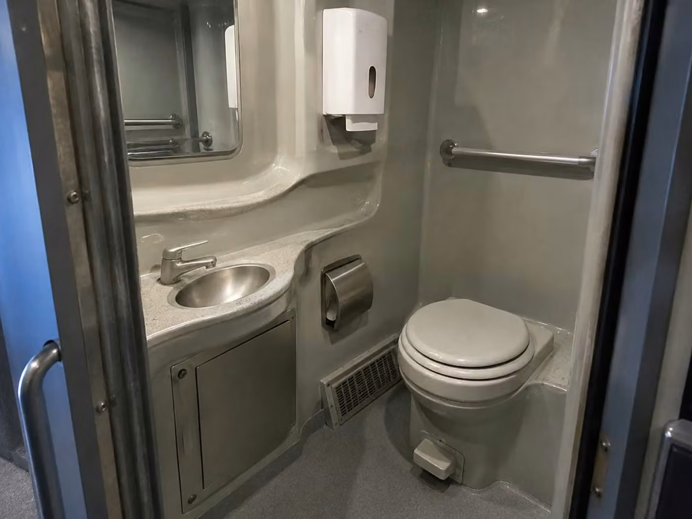 bella vista 56 passenger charter bus onboard restroom
